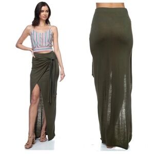 Iris Basic Olive Wrap Maxi Skirt